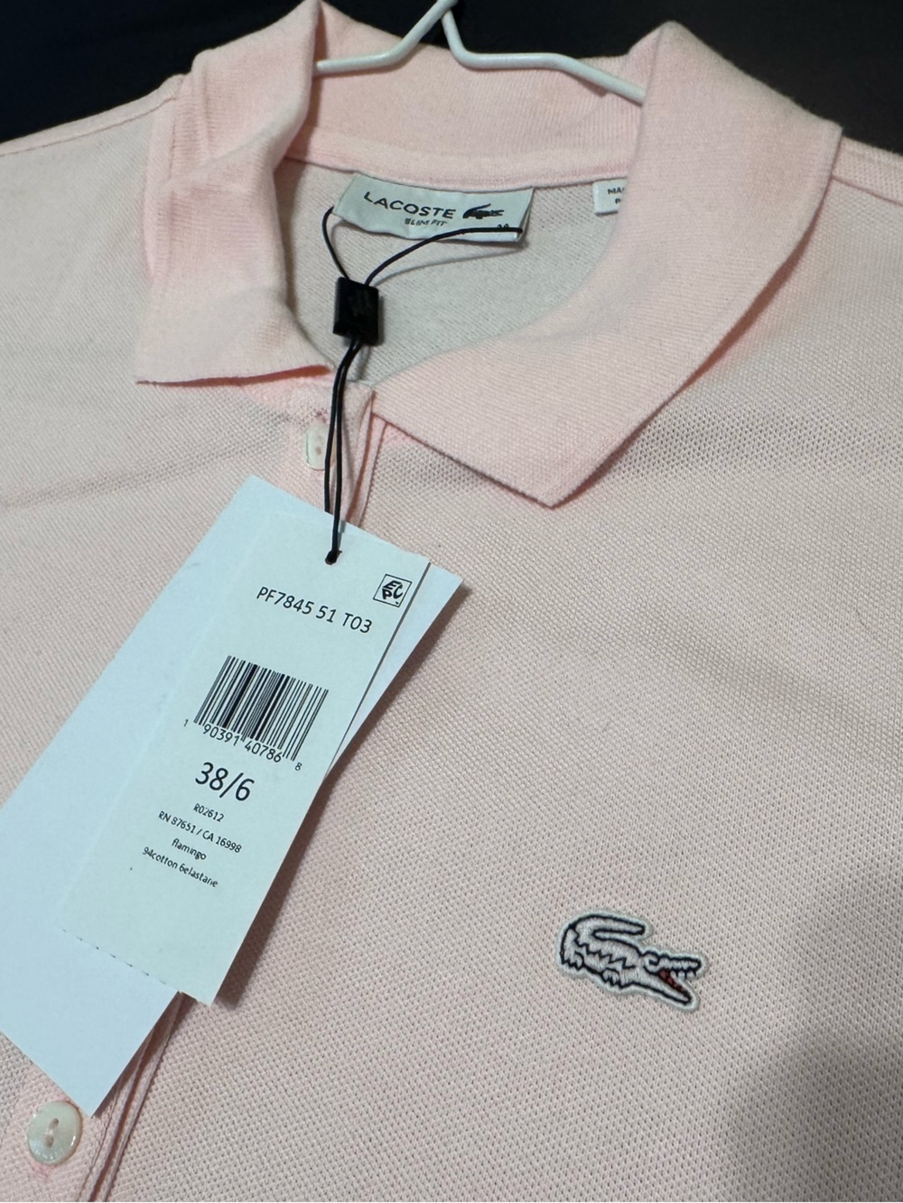 Lacoste Light Pink Pique Polo Shirt with Embroidered Crocodile